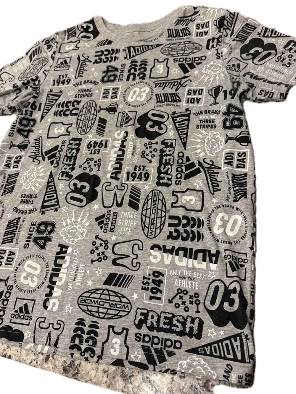 adidas Grey All-Over Logo Graphic Short Sleeve Tee